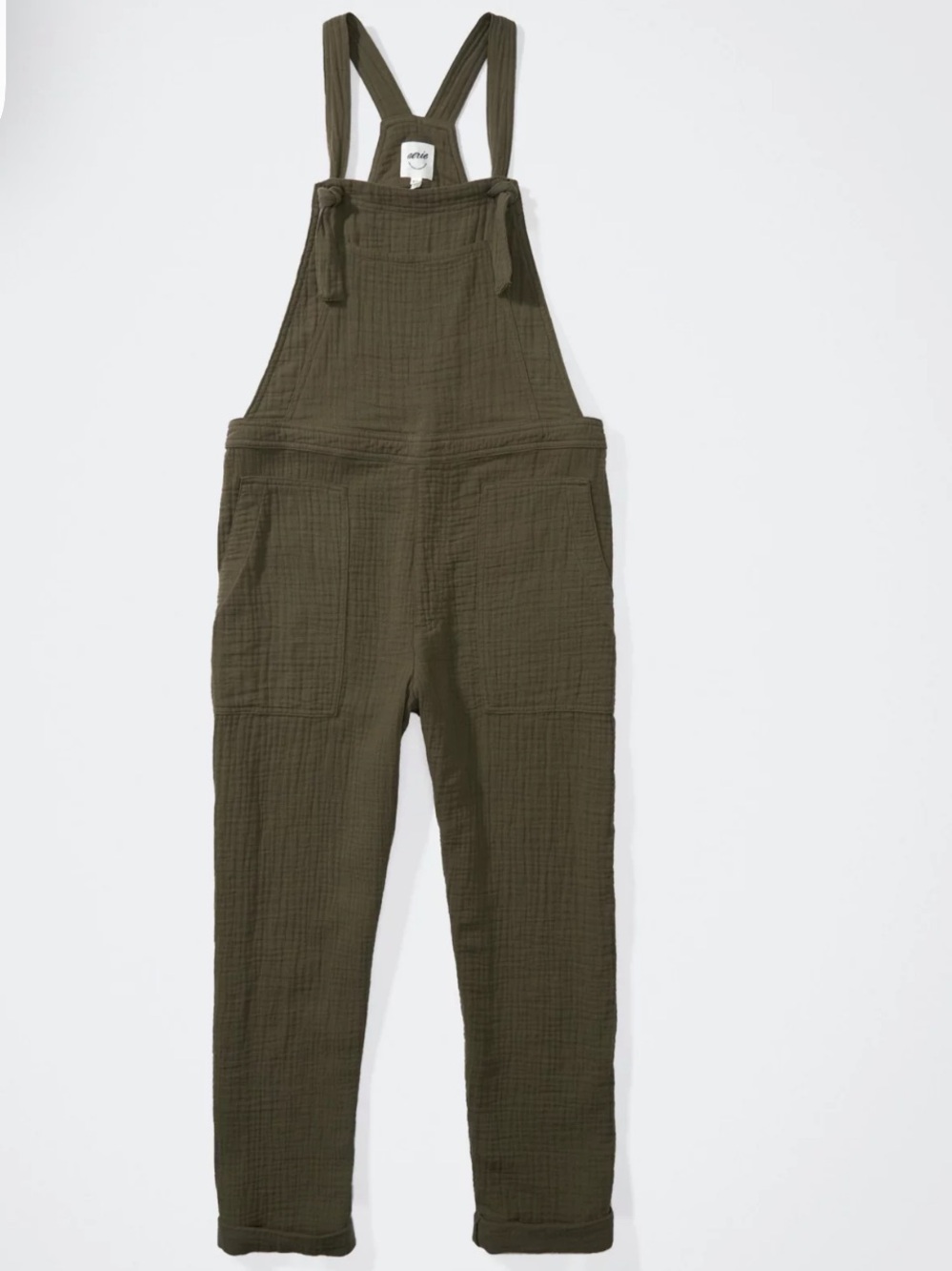 Aerie washed olive lightweight rolled leg overalls gauzy cotton boho hippie - Picture 3 of 15